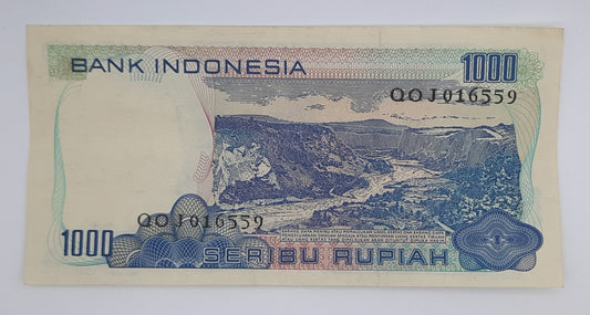1980 Bank Indonesia - 1000 Indonesian Rupiah Banknote P-119 Serial No. OOJ 016559