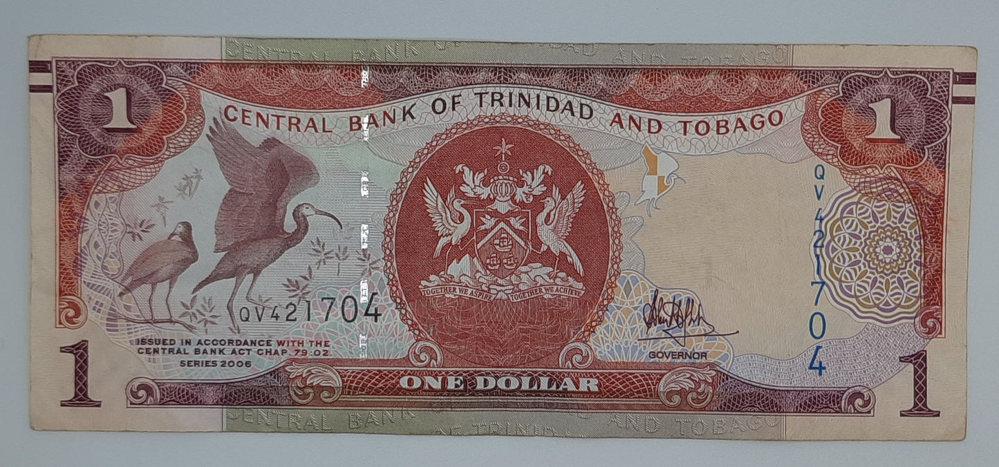 2006 Trinidad and Tobago - 1 (One) Dollar Banknote Serial NO. QV 421704 P-46a.2