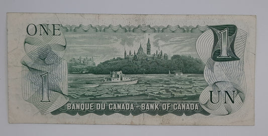 1973 Bank of Canada / Banque Du Canada - 1 (One) Canadian Dollar CAD Banknote P-85 Serial No. NA 7502541