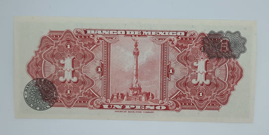 1967 El Banco De Mexico - 1 Mexican Peso Banknote P-59 Serial No. BDO F 398381