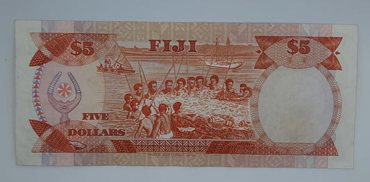 1986 Reserve Bank of Fiji - 5 (Five) Fiji Dollars Banknote P-83a Serial No. B5 405061