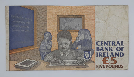 1994 Ireland, The Central Bank of Ireland - 5 (Five) Pounds Banknote Serial No. JBH 828324 P-75a