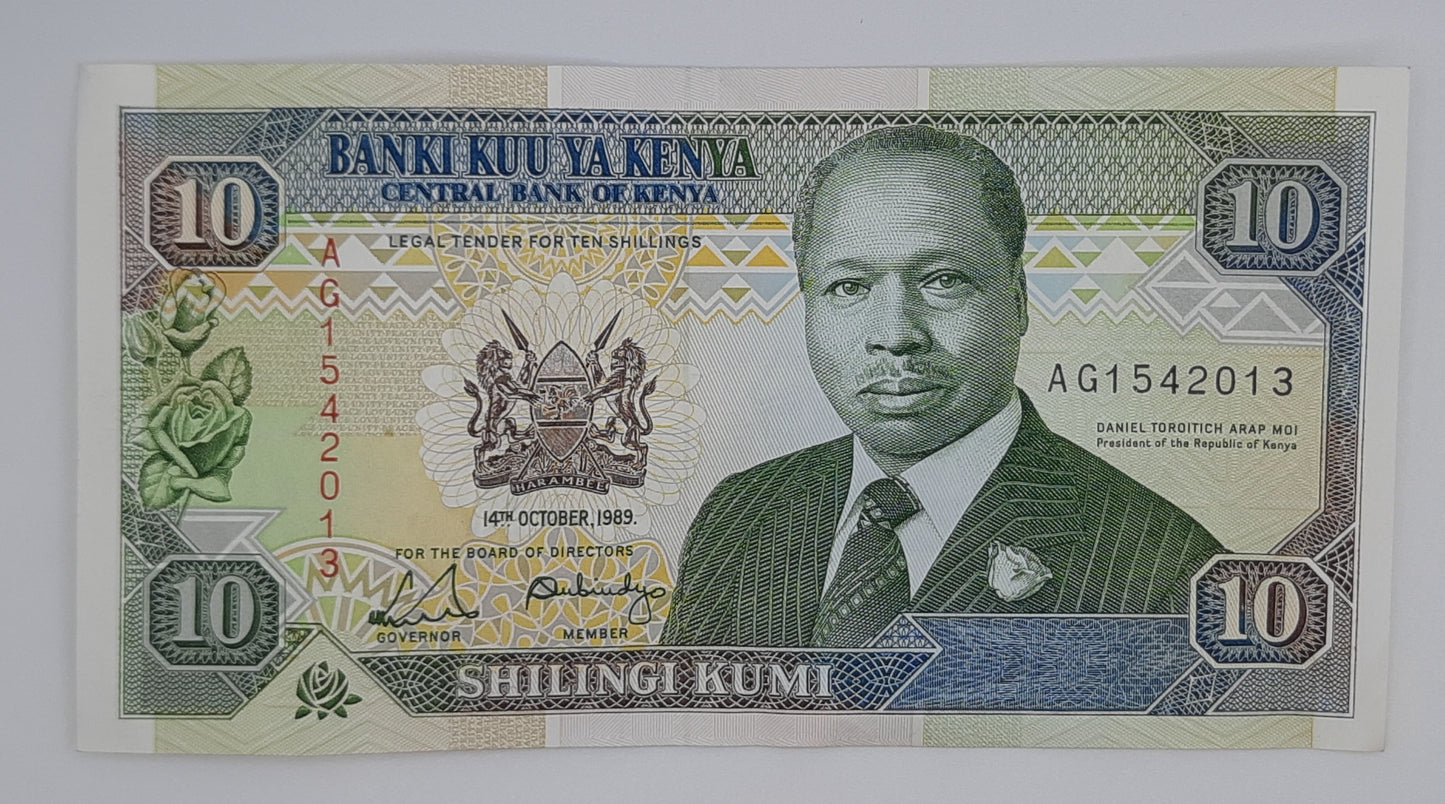 1989 Banki Kuu Ya Kenya - 10 Kenyan Shillings Banknote P-24a