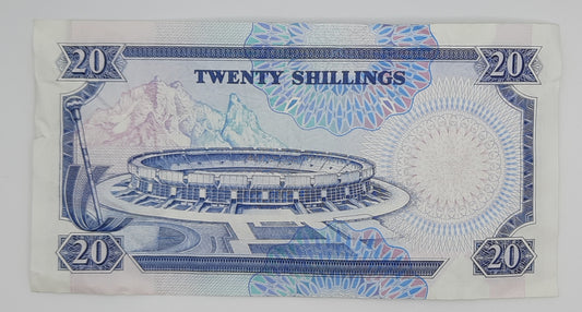 1989 Banki Kuu Ya Kenya - 20 Kenyan Shillings Banknote P-25b Serial No. G20 825007