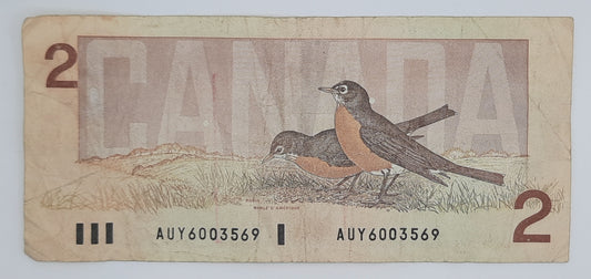 1986 Bank of Canada / Banque Du Canada - 2 (Two) Canadian Dollars CAD Banknote Serial No. AUY 6003569 P-94