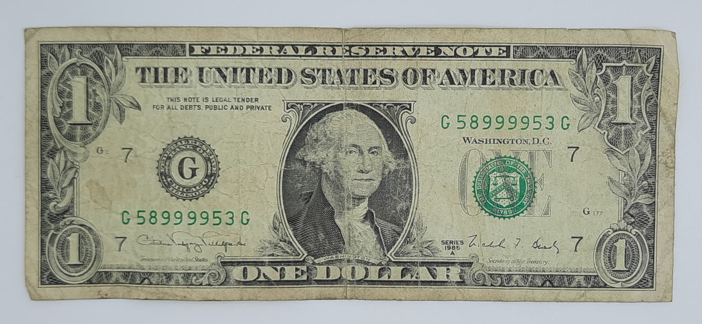 1981 United States of America - 1 (One) US Dollar Federal Reserve Banknote P-451 Serial No. G 58999953 G
