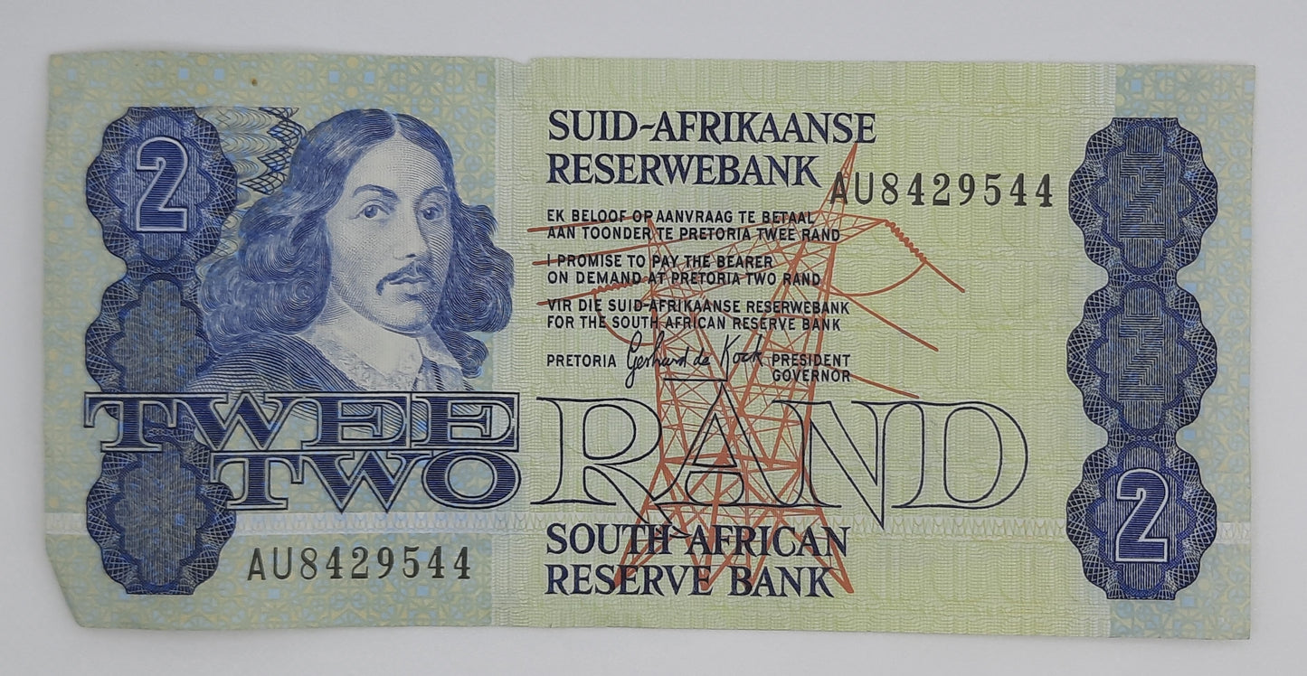 1983 South African Reserve Bank / 2 (Two) South African Rand ZAR Banknote, Bill No. AU 8429544 P-118d