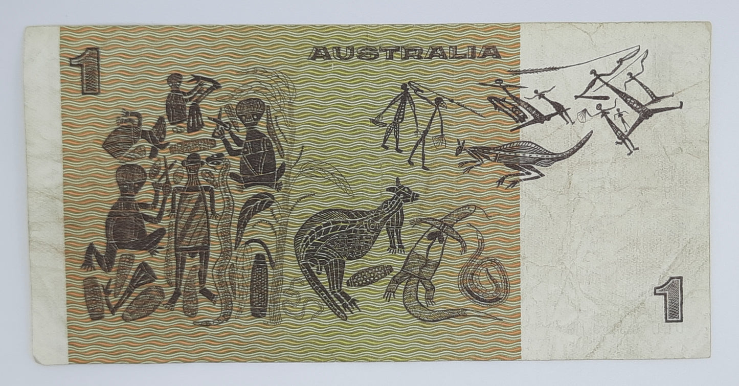1982 Reserve Bank of Australia - 1 (One) AUD Australian Dollar Banknote Serial No. DLU 593518 P-42c