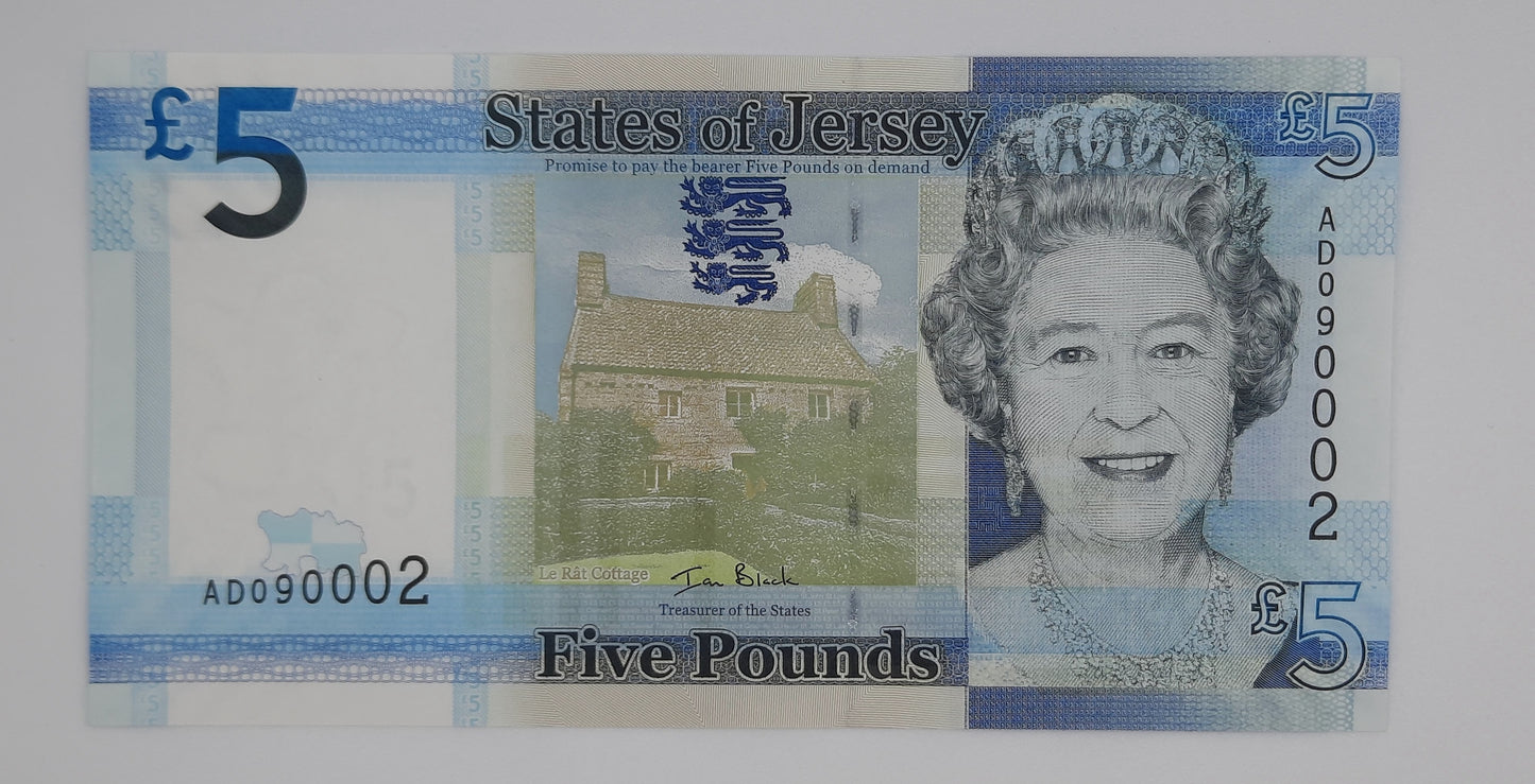 2010 States of Jersey, Channel Islands - 5 (Five) Jersey Pounds Banknote Serial No. AD 090002P-33