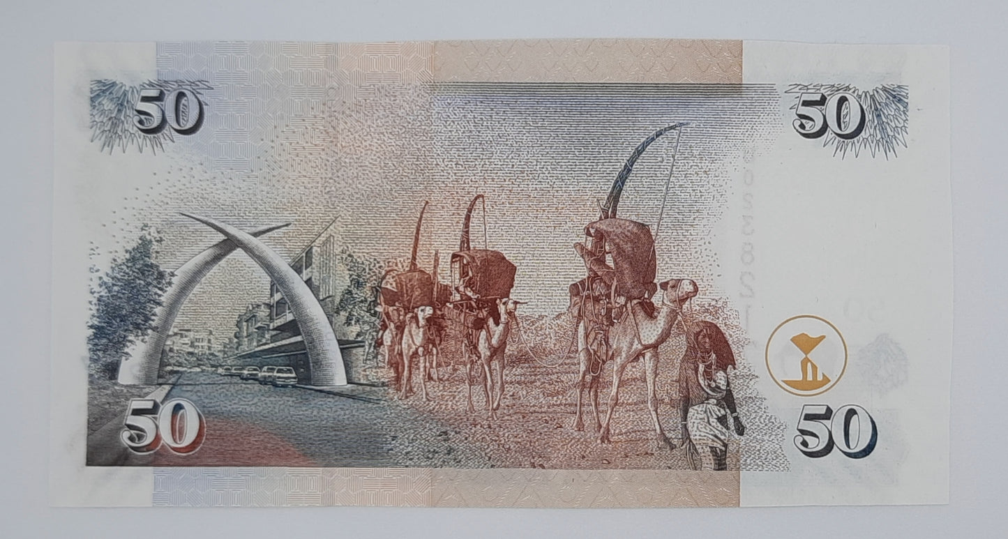 2005 Banki Kuu Ya Kenya - 50 Kenyan Shillings / Shillingi Banknote P-36c Serial No. BU 0238217