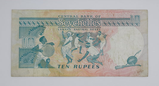 1989 Central Bank of Seychelles - 10 Rupees Banknote Serial No. A 889622 P-32