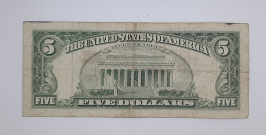 1988 United States of America - 5 (Five) US Dollars Federal Reserve Banknote P-453 Serial No. D 30199316 C
