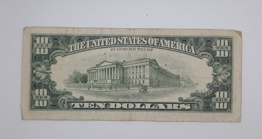 1995 United States of America - 10 (Ten) US Dollars Federal Reserve Banknote P-454 Serial No. A 46259474 A