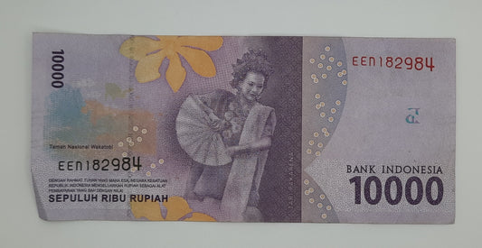 2016 Bank Indonesia - 10000 Indonesian Rupiah Banknote Serial No. EEN 1829847 P-154