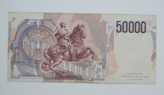 1984 Banca D'Italia, Italy - 50000 Italian Lire ITL Banknote P-113 Serial No. FC 264999 E
