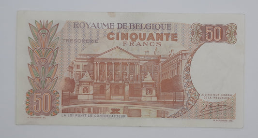 1966 Belgium, Banque Nationale Belgique - 50 Belgian Francs Banknote Serial No. 733 K 3353 P-139a