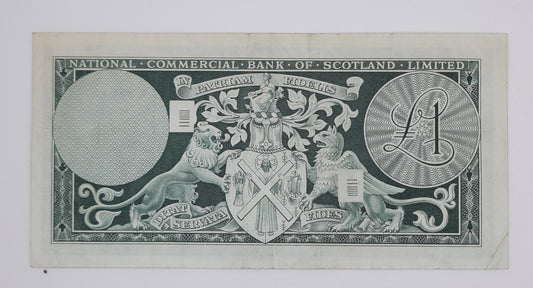 1968 The National Commercial Bank of Scotland UK - £1 (One) Scottish Pound Banknote Serial No. F1 29615 P-274a