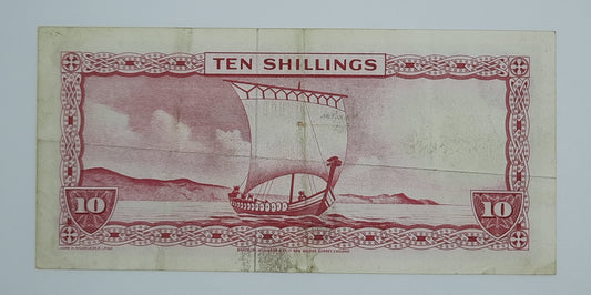 1961 Isle of Man Government - 10 (Ten) Shillings Manx Banknote Serial No. 397294 P-24a