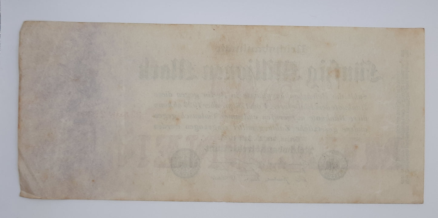1923 Germany Weimarer Republic - 50000000 German Mark Banknote P-97b Serial No. 23N 042131