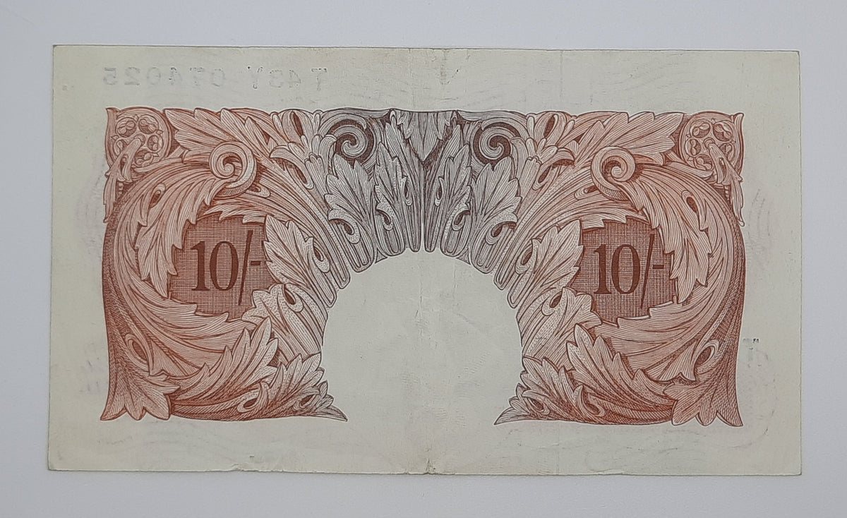 1955 Bank of ENGLAND, UK - 10 /- (Ten) British Shillings Banknote Serial No. T43Y 074025 B-271