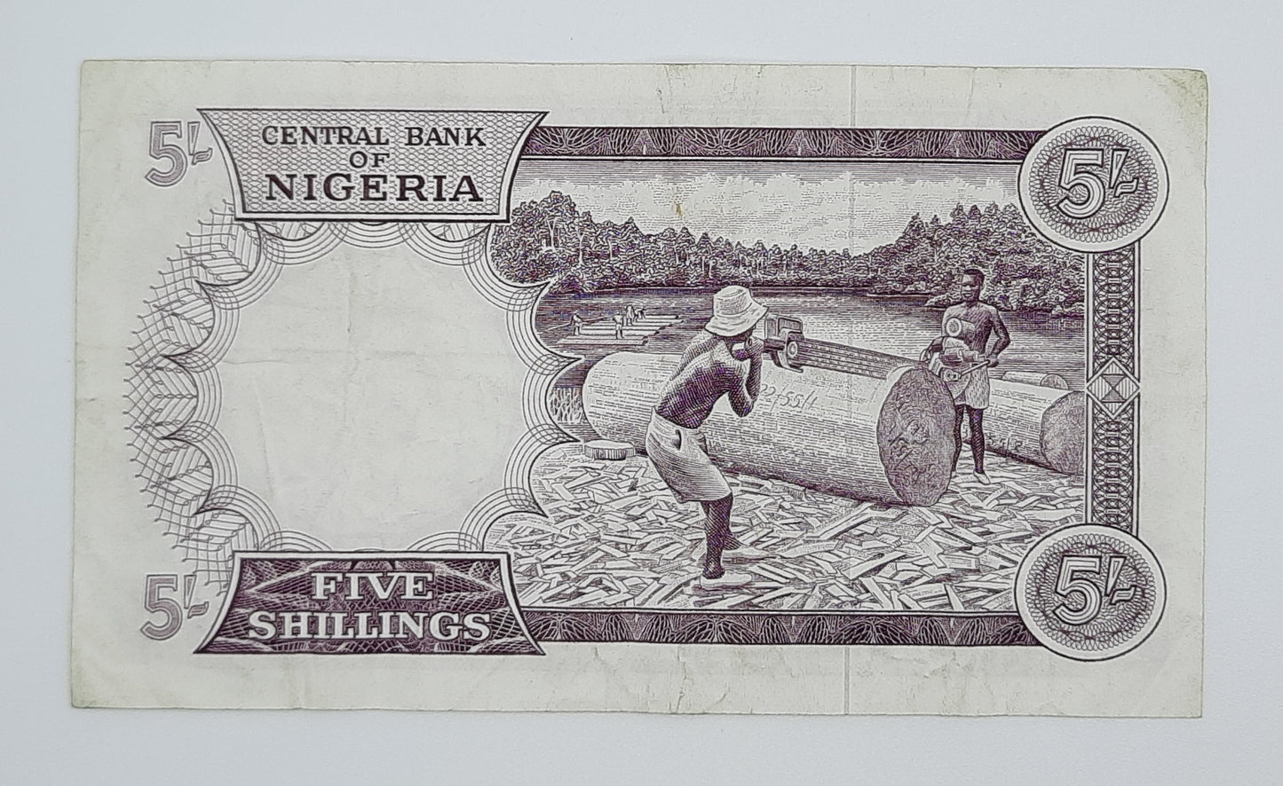 1965 Federal Republic of Nigeria - 5 Nigerian Shillings Banknote P-6 Serial No. A17 354562