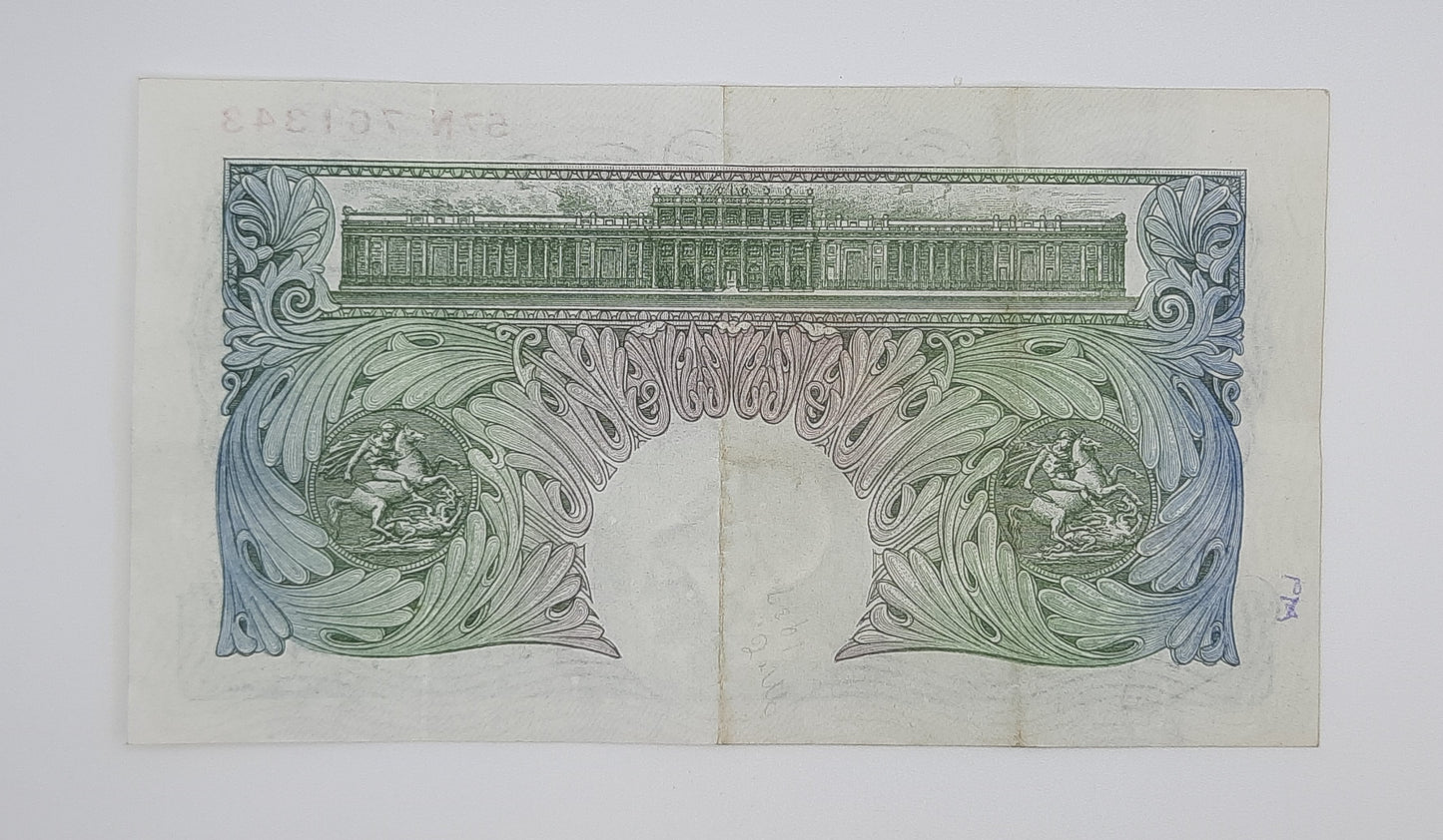 1934 Bank of ENGLAND, UK - £1 (One) British Pound Banknote Serial No. 57N 761343 B238