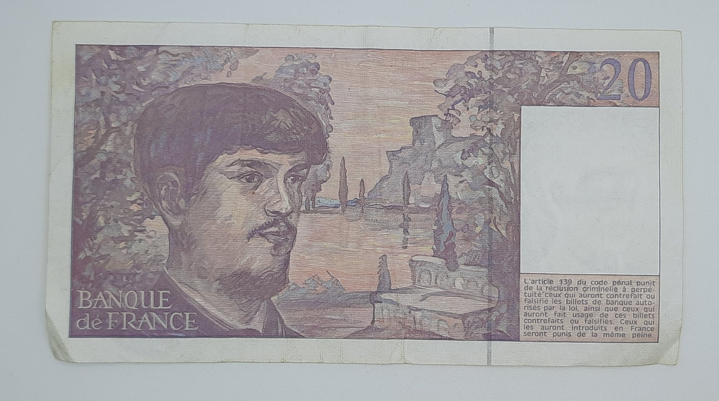 1991 Banque De France - 20 (Twenty) French Francs Banknote Serial No. W034 771002
