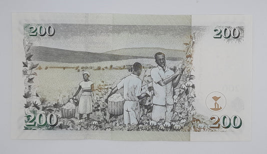 2010 Banki Kuu Ya Kenya - 200 Kenyan Shillings / Shillingi Banknote P-49e Serial No. CP 7676312 Jomo Kenyatta