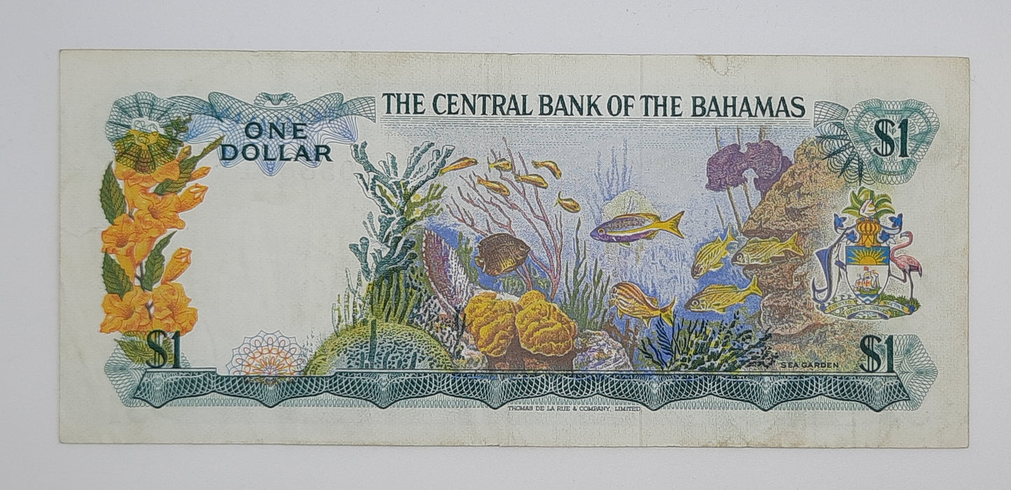 1974 The Central Bank of the Bahamas - 1 (One) Dollar Banknote Serial No. Q1 058861 P-35b
