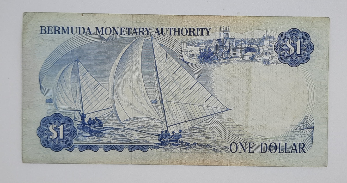 1978 Bermuda Monetary Authority - 1 (One) Dollar BMD Banknote Serial No. A4 997624 P-28c