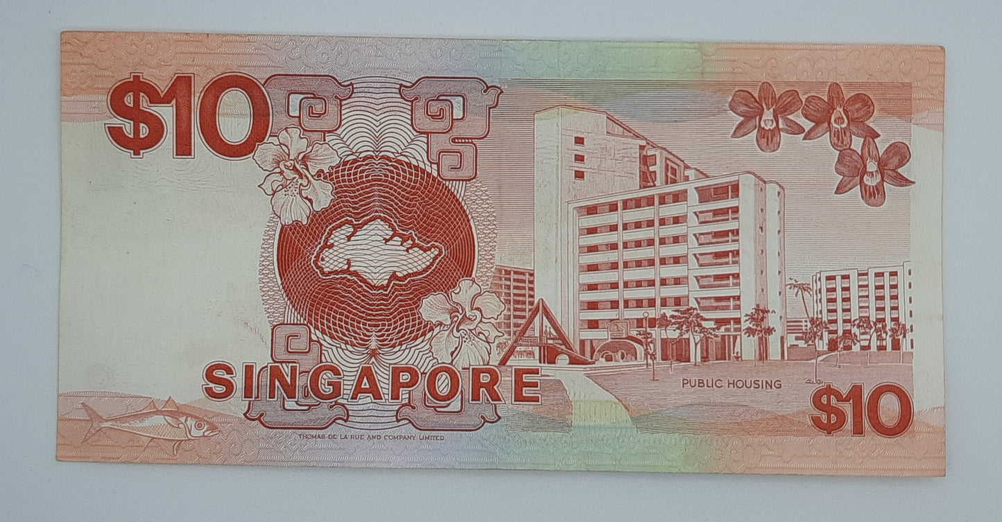 1988 SINGAPORE Singapura 10 (Ten) Singapore Dollars SGD Banknote Serial No. G15 366846 P-20