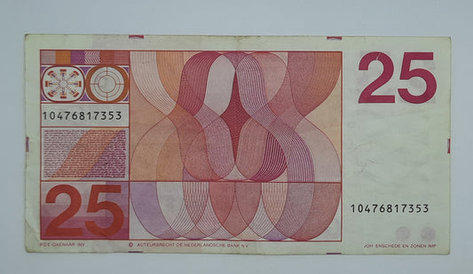 1971 Netherlands De Nederlandsche Bank - 25 Dutch Gulden Banknote P-92 Serial No. 10476817353