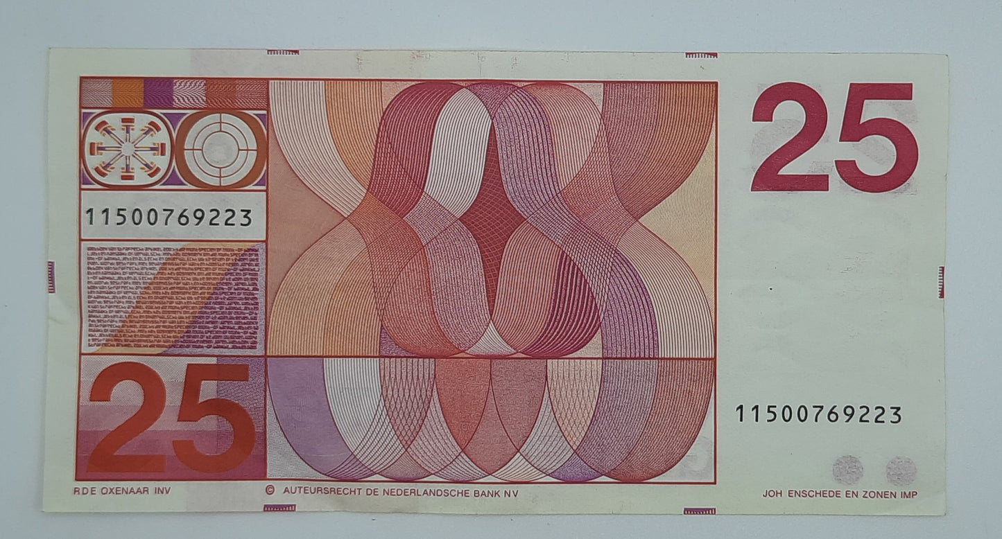 1971 Netherlands De Nederlandsche Bank - 25 Dutch Gulden Banknote P-92 Serial No. 11500769223