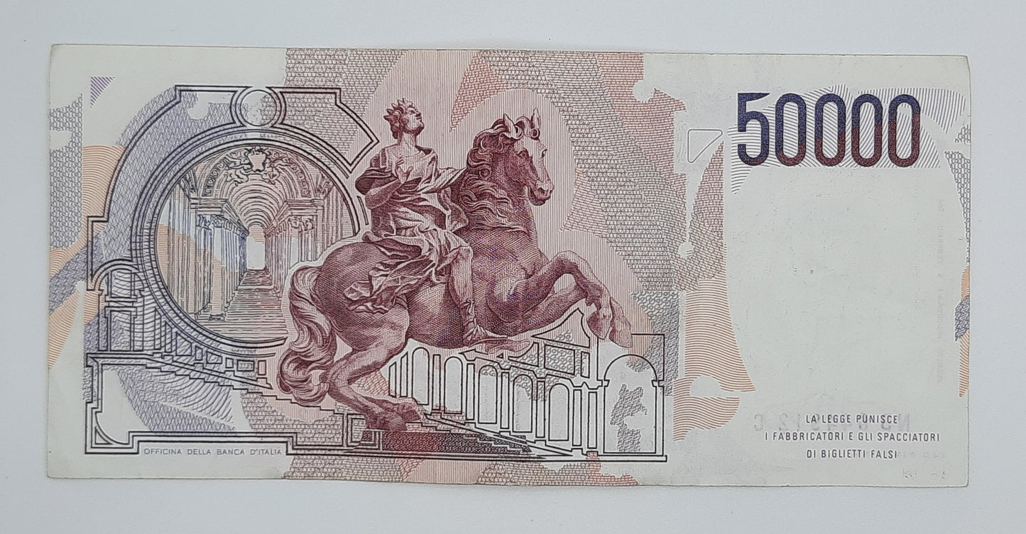 1984 Banca D'Italia, Italy - 50000 Italian Lire ITL Banknote P-113 Serial No. NB 644912 C