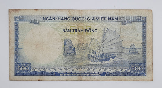 1966 South Vietnam Ngan-Hang Quoc-Gia Viet-nam 500 Vietnamese Dong Banknote P-23 Serial No. K2 629346