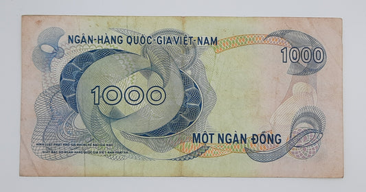 1971 South Vietnam Ngan-Hang Quoc-Gia Viet-nam 1000 Vietnamese Dong Banknote P-29 Serial No. K3 650991