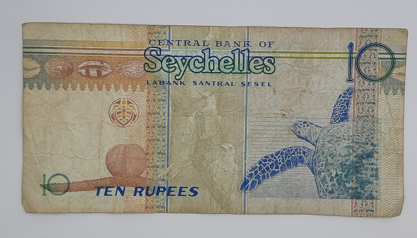 1998 Central Bank of Seychelles - 10 Rupees Banknote Serial No. AA 437218 P-36