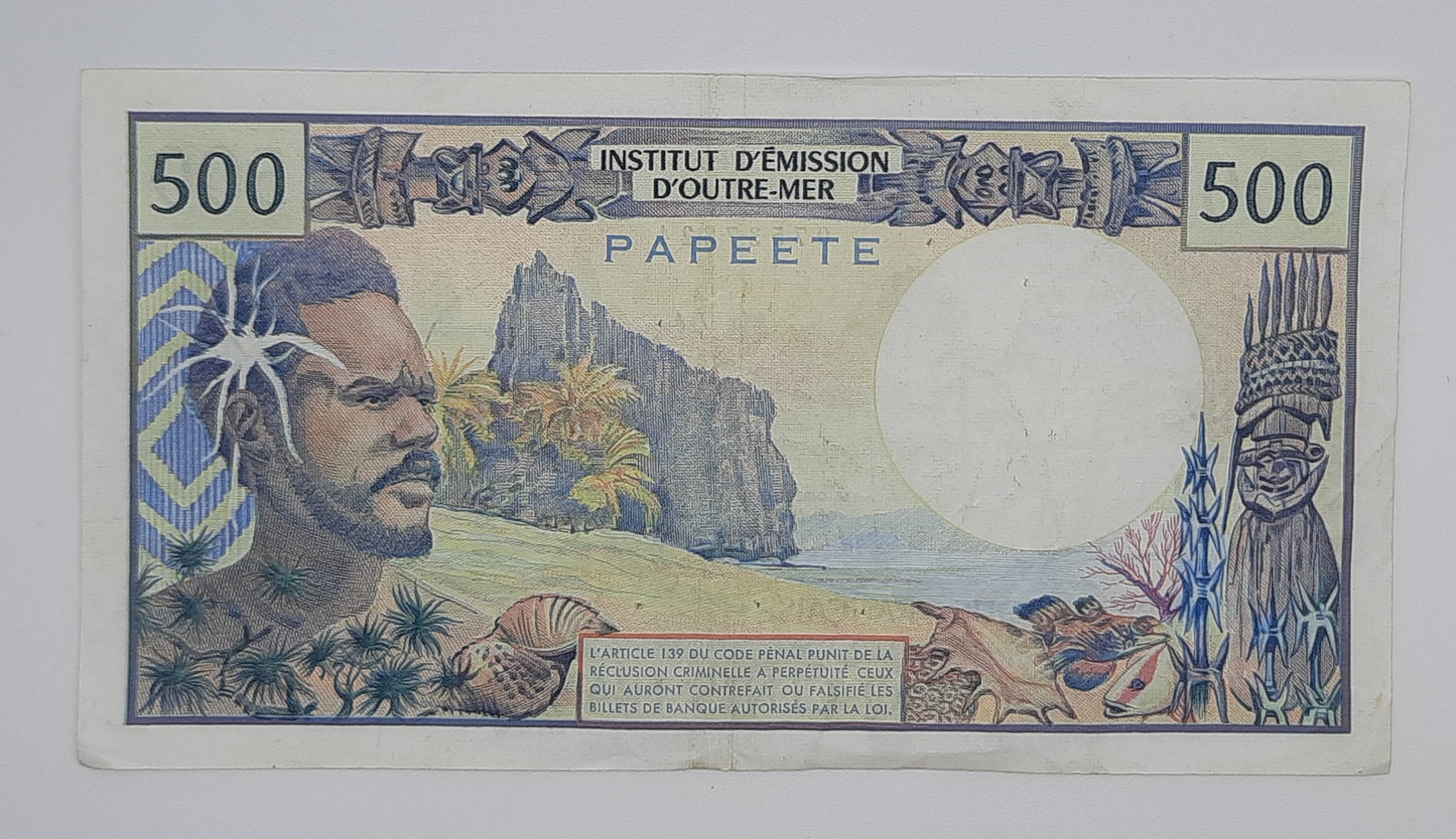 1985 French Pacific Territories, Institut d'Émission d'Outre-Mer - 500 CFP Francs Banknote Serial No. A4 37824 P-25d