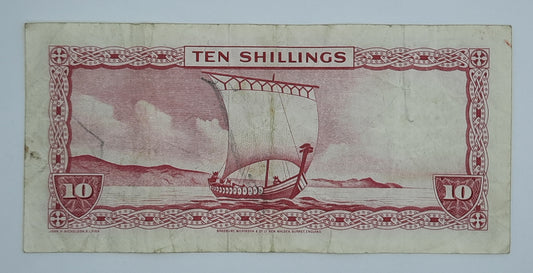 1961 Isle of Man Government - 10 (Ten) Shillings Manx Banknote Serial No. 376725 P-24a