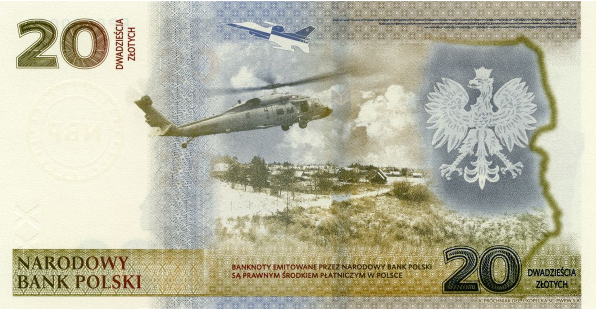 2022 Narodowy Bank Polski, Poland - 20 Polish Zlotych PLN Banknote 'Protection of the Eastern Border'