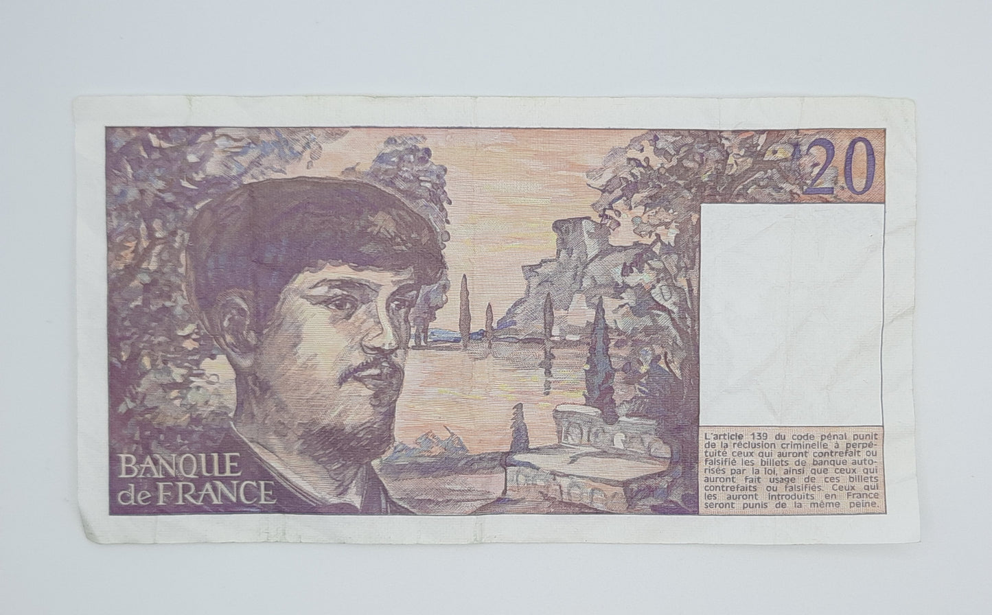 1986 Banque De France - 20 (Twenty) French Francs Banknote Serial No. Y.016 423339