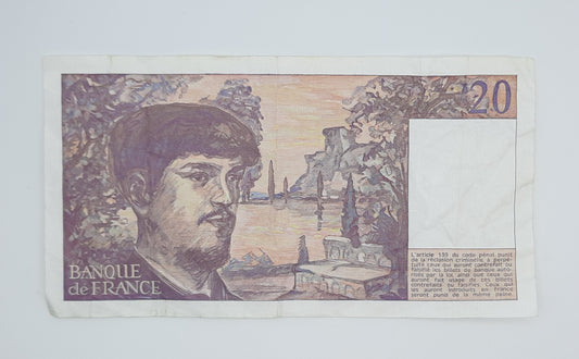 1986 Banque De France - 20 (Twenty) French Francs Banknote Serial No. Y.016 423339