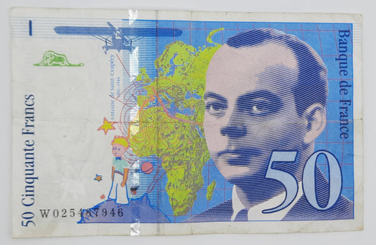 1994 Banque De France - 50 (Fifty) French Francs Banknote Serial No. W 025487946