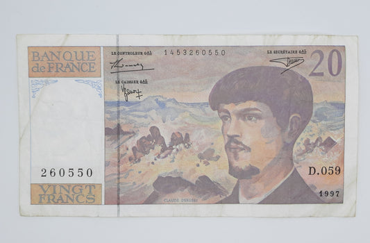 1997 Banque De France - 20 (Twenty) French Francs Banknote Serial No. D059 260550