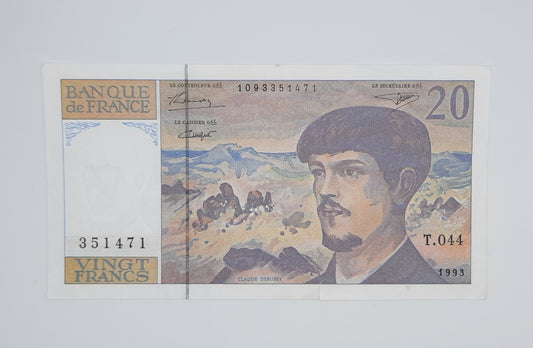 1993 Banque De France - 20 (Twenty) French Francs Banknote Serial No. T044 351471