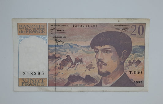 1997 Banque De France - 20 (Twenty) French Francs Banknote Serial No. T.050 218295