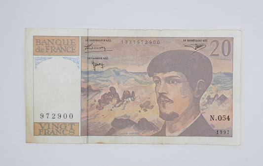 1997 Banque De France - 20 (Twenty) French Francs Banknote Serial No. N.054 972900