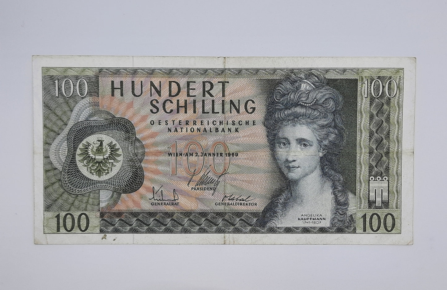 1969 - Austria, Austrian National Bank - 100 Austrian Schilling Banknote No. C 491531 M