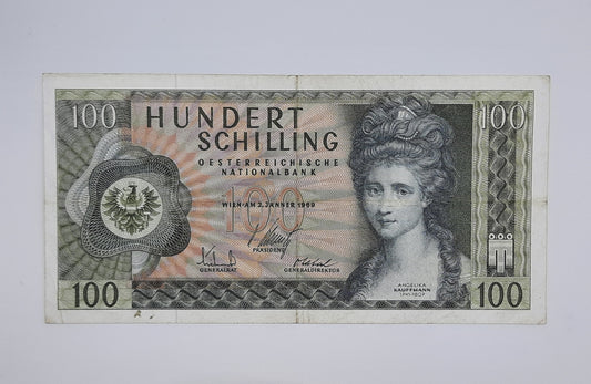 1969 - Austria, Austrian National Bank - 100 Austrian Schilling Banknote No. C 491531 M