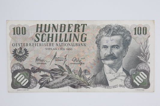 1960 - Austria, Austrian National Bank - 100 Austrian Schilling Banknote Serial No. B 720990 E